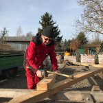 Vorbereitungsmontage f&uuml;r den Dachstuhl